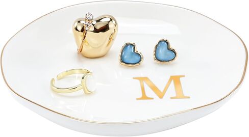 Lolalet Ceramic Jewelry Tray, Initial Engagement Ring Dish Trinket Plate 4.52" Personalized Monogrammed Bowl, Birthday for Women -A in Saudi Arabia