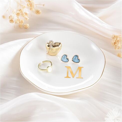 Lolalet Ceramic Jewelry Tray, Initial Engagement Ring Dish Trinket Plate 4.52" Personalized Monogrammed Bowl, Birthday for Women -A in Saudi Arabia