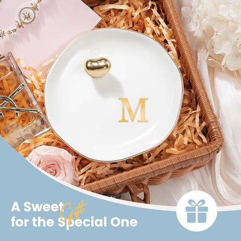 Lolalet Ceramic Jewelry Tray, Initial Engagement Ring Dish Trinket Plate 4.52" Personalized Monogrammed Bowl, Birthday for Women -A in Saudi Arabia