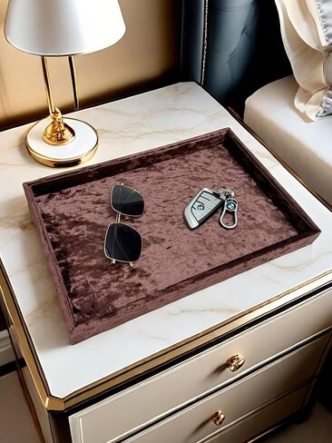 Luxury Jewelry Storage Tray,Noble Retail Goods Display Tray,Bedside Organizer for Remote Controller iPhone Eyeglasses.Original Design Flashing Special Velour.(Tabby Dark Coffee) in Kuwait