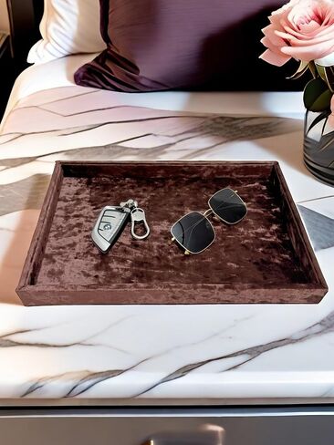 Luxury Jewelry Storage Tray,Noble Retail Goods Display Tray,Bedside Organizer for Remote Controller iPhone Eyeglasses.Original Design Flashing Special Velour.(Tabby Dark Coffee) in Kuwait