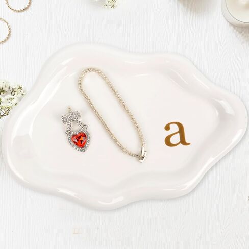 Jewelry Tray Ring Dish Holder - Ceramic Trinket Dish, Cloud Ring Holder for Women, Personalized Initial Key Bowl, Decorative Vanity Tray, Cute Jewelry Plate, Aesthetic Room Decor, Engagement Gift, a in Saudi Arabia