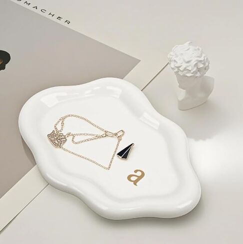 Jewelry Tray Ring Dish Holder - Ceramic Trinket Dish, Cloud Ring Holder for Women, Personalized Initial Key Bowl, Decorative Vanity Tray, Cute Jewelry Plate, Aesthetic Room Decor, Engagement Gift, a in Saudi Arabia