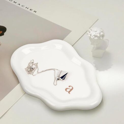 Jewelry Tray Ring Dish Holder - Ceramic Trinket Dish, Cloud Ring Holder for Women, Personalized Initial Key Bowl, Decorative Vanity Tray, Cute Jewelry Plate, Aesthetic Room Decor, Engagement Gift, a in Saudi Arabia