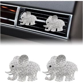 2 PCS Bling Car Air Vent Clip, Cute Elephant Crystal Air Conditioning Outlet Clip, Air Fresheners Diffuser Clip Charm, Interior Decor Car Accessories For Women Girl