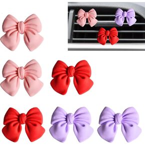 6 pcs Bow Car Air Freshener Coquette Cute Girly Car Decor Accessories Interior Aesthetic Decorations Stuff for Women Girl (Hot Pink)