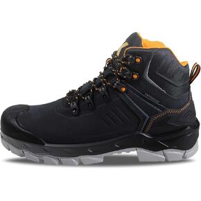 Work Boots for Men, Waterproof Composite Toe Safety Construction Boots, Genuine Leather Comfortable Premium Nubuck, Puncture Proof, Oil Slip Resistant Rubber Outsole, EH, Breathable Lining
