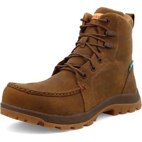 Twisted X Men's 6" Work Oblique Toe Boot, Moc Toe Nano Toe with CellSole, Distressed Saddle, 12 M
