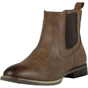 J's.o.l.e Chelsea Cowboy Boots for Men Western Round Toe Leather Dress Casual Work Ankle Boots Brown