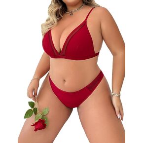 WDIRARA Women's Plus Size Mesh Underwire Lingerie Set 2 Piece Strappy Bralettes and Panty Set