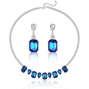 مجوهرات زفاف الأميجين مجموعة للنساء Crystal CZ Square Necklace مطابقة الأقطاب المتدلية سلسلة مجموعة مجوهرات عيد الأم مرارة مجموعة للعروس زوجة العروس زوجة