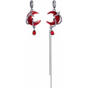Gothic Moon Earrings Necklace Goth Vampire Blood Moon Thorns Huggie Earring Necklacee Witch Costume Asymmetrical Dangle Drop Earring Jewelry for Women