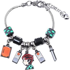 SONGCHANGJEWELRY DIY Demon Slayer Bracelet – Anime Charm Jewelry Inspired by Tanjiro with Sword Pendant, Green Beads & Enamel Charms – Cosplay Accessory for Fans & Collectors