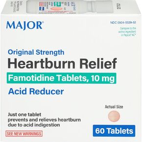 Major Original Strength Heartburn Relief - Famotidine Tablets, 10 mg - Acid Reducer - 60 Tablets