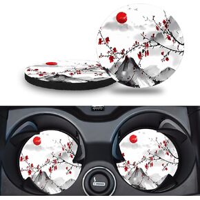 Car Cup Holder Coasters, 2 Pack – 2.75" Universal Auto Anti-Slip Insert Coaster, Rubber Car Coasters, Personalized Car Accessories for Women (Sage Green Floral and Plant)