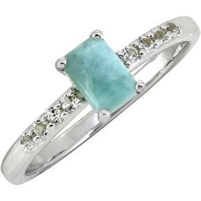 YoTreasure Natural Larimar, Moonstone & London Blue Topaz 925 Sterling Silver Engagement Ring