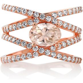 Gem Stone King 18k Rose Gold Peach Morganite Cross Cross Ring للنساء (1.93 CTTW ، 8 × 6 مم ، متوفر في الحجم 5 ، 6 ، 7 ، 8 ، 9)
