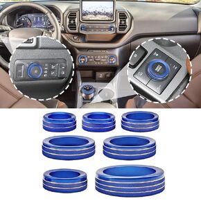 Compatible with Ford Bronco Sport 2021-2024 Accessories Center Console Air Conditioner Switch Headlight Knob Cover Aluminium Alloy Wheel Drive Trailer Gear Switch knob Set 7Pcs Blue