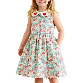 القليل من الفراولة الفراولة فستان طفل فتيات القطن بلا أكمام غير رسمية شاطئ الصيف صيف Sundress أرجوحة الأميرة الحجم 2-6T