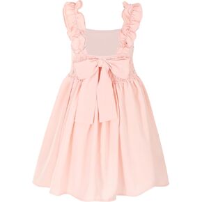 Flofallziqe Girls Dress Dress Summer Ruffle Counter County Bow Back Back Boho Sundress لمدة 4-12 سنة