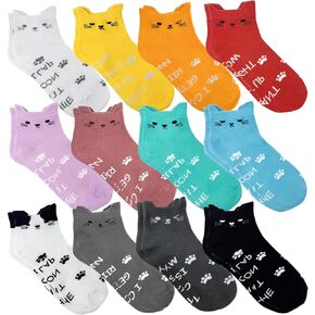 12 Pairs Cat Socks, Colorful Animal Ankle Socks, Funny Novelty Cute Cat Claw Crew Gifts Socks for Women