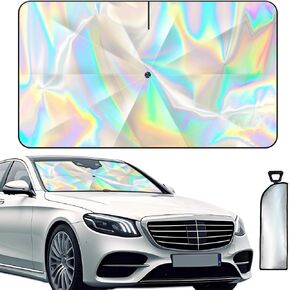 2024 Car Windshield Sun Shade, Iridescent Umbrella Car Shade Front Windshield with 360° Rotating Shaft - No Scratching, Foldable Sun Blocker for Car Windshield Fit for Sedan SUV Wagon Pickup