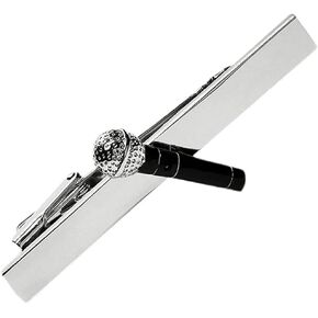 Silver Black Microphone Tie Clip