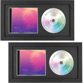 CD Display Frame, 14.2"x7.7" Signed CD Cases and Discs Holder, Wall Music Decor with Real Glass, Black Mat