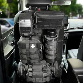 Universal Tactical Car Seat Back Organizer Bag Tactical Molle Organizers Panel Protector with 5 Detachable Pouches for Car Truck Ford Jeep (Khaki)