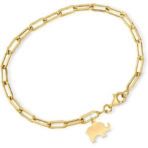 Canaria 10kt Yellow Gold Elephant Charm Paper Clip Link Bracelet