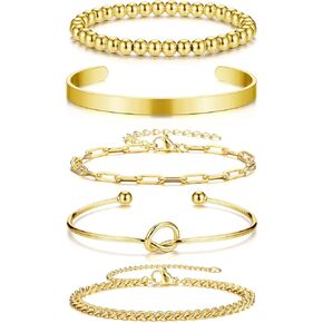 Gold Chain Bracelet Stack Set for Women,14K Gold Plated Link Dainty Bracelets Adjustable Layered Bangle Bracelet Set Hypoallergen Gold Jewelry