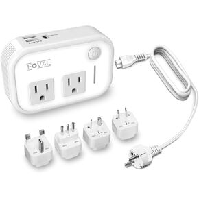 FOVAL Power Step Down 220V to 110V Voltage Converter with 4-Port USB International Power Travel Adapter in UK European Italy Asia More Than 150 Countries Over The World(Red)