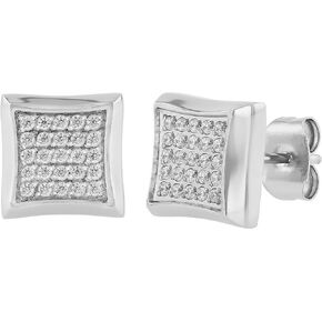 Stainless Steel Square Stud Earrings Pair for Men with Cubic Zirconia - Stylish Pushback Design - Choice of Colors
