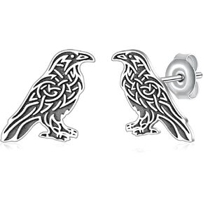 أقراط الغراب 925 Sterling Silver Crow أقراط Stud Norse Raven Gifts للنساء الرجال