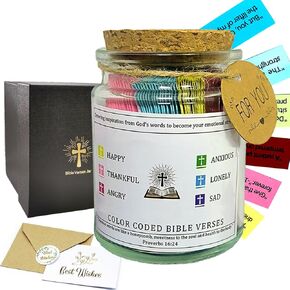 Bible Verse Jar, Inspirational Bible Verse Jar, Bible Verse Jar for Teen Girls & Boys - Christian Gifts for Women, Men, Kids - Encouragement Jar for Daily Devotions, Prayer and Faith, Father's Day Gift, Graduation Gift for Her or Him