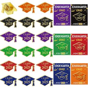 30 PCS PRE-K PINS CLASS OF 2025 التخرج دبابيس دبابيس كبيرة من السنة الشعار من طراز LAPEL مع بطاقة التذكارات هدية لمرحلة ما قبل المدرسة