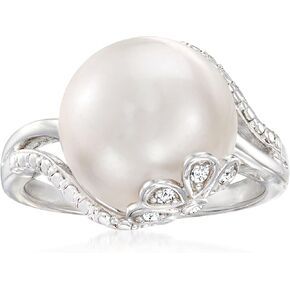 Ross-Simons 12-12.5mm Cultured Pearl Ring With Diamonds in Sterling Silver