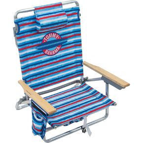Tommy Bahama 5-Position Classic Lay Flat Folding Backpack Beach Chair, Blue and Green Stripe , 23" x 25.25" x 31.5" in Kuwait