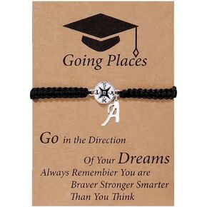 JczR.Y Compass Bracelet Graduation Gift for Him Her Initial Letter Graduation Bracelet with Card Going Places Graduation Inspirational Bracelet for Couple Friends Classmate Jewelry