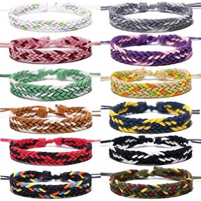 12 PCS Friendship Bracelet Hand-Woven Cotton and Linen Bracelet Adjustable Size 6-11 Inches Unisex(Courage)