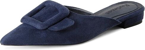 Fericzot Mule Slippers for Women,Slingback Buckle Flat Pointed Toe Backless Mule Slides Suede Slip On Loafers in Saudi Arabia