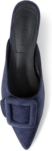 Fericzot Mule Slippers for Women,Slingback Buckle Flat Pointed Toe Backless Mule Slides Suede Slip On Loafers in Saudi Arabia