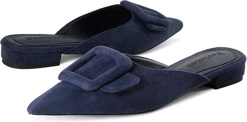 Fericzot Mule Slippers for Women,Slingback Buckle Flat Pointed Toe Backless Mule Slides Suede Slip On Loafers in Saudi Arabia