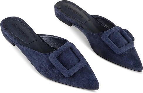 Fericzot Mule Slippers for Women,Slingback Buckle Flat Pointed Toe Backless Mule Slides Suede Slip On Loafers in Saudi Arabia