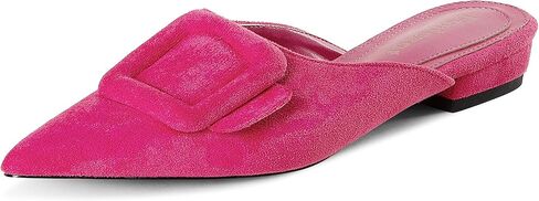 Fericzot Mule Slippers for Women,Slingback Buckle Flat Pointed Toe Backless Mule Slides Suede Slip On Loafers in Saudi Arabia