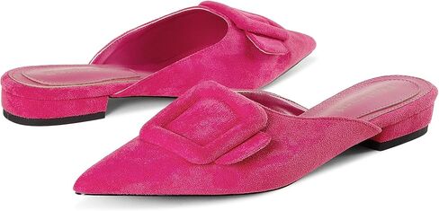 Fericzot Mule Slippers for Women,Slingback Buckle Flat Pointed Toe Backless Mule Slides Suede Slip On Loafers in Saudi Arabia