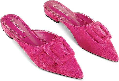 Fericzot Mule Slippers for Women,Slingback Buckle Flat Pointed Toe Backless Mule Slides Suede Slip On Loafers in Saudi Arabia