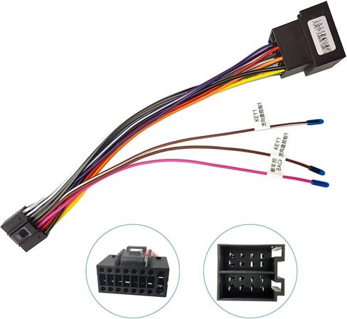 Hikity 16 Pin Wire Harness ISO Adapter Cable for Android Car Stereo ISO Standard Socket with Steering Wheel Control Lines and Reverse Control Line Wiring Harness in Saudi Arabia