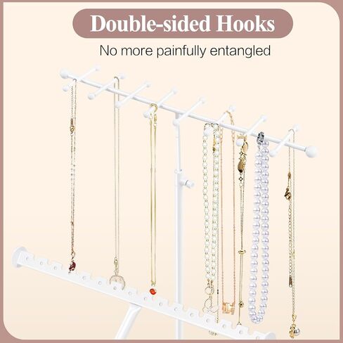 Jewelry Organizer Stand, 23" Adjustable Jewelry Holder with Wooden Storage Box, Sturdy Jewelry Hanger Display Tree for Stud Earring Bracelet Necklace Ring Watches (Gold + White) in Saudi Arabia