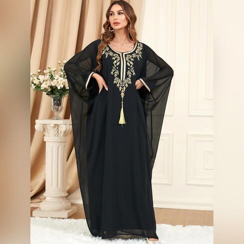 IWEMEK Embroidered Abaya Kaftans for Women Modern Elegant Dubai Moroccan Dubai Kaftan Dresses Abaya for Women Muslim Dress in Saudi Arabia